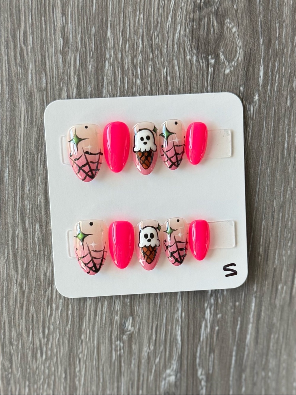 Neon Pink Skull & Web Halloween Press-On Nails for Women